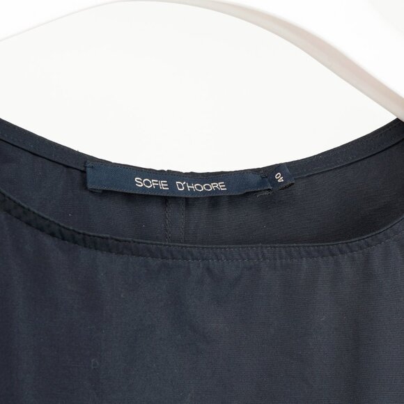 Sofie D'Hoore Navy Cotton Pleated-Sleeve Midi Shift Dress - Picture 6 of 8